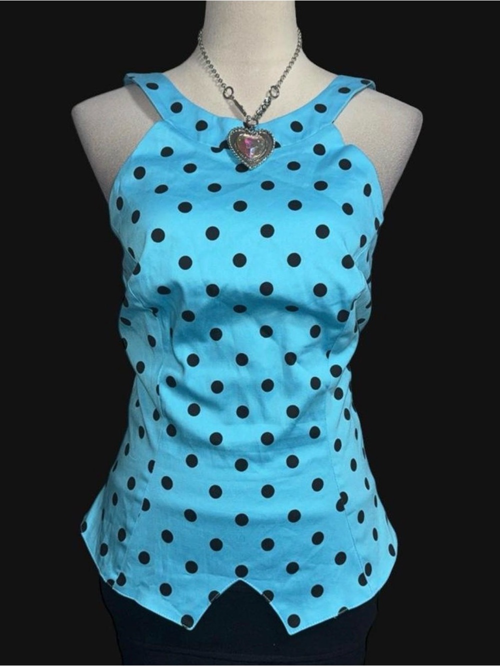 Sky Blue Polka Dot Halter Tank Top